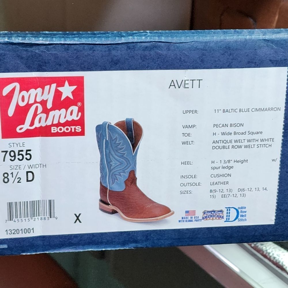 Tony Lama Men's Avett Pecan Bison Baltic Blue Cimmarron Top Western Boot - 8.5 D - Picture 10 of 10